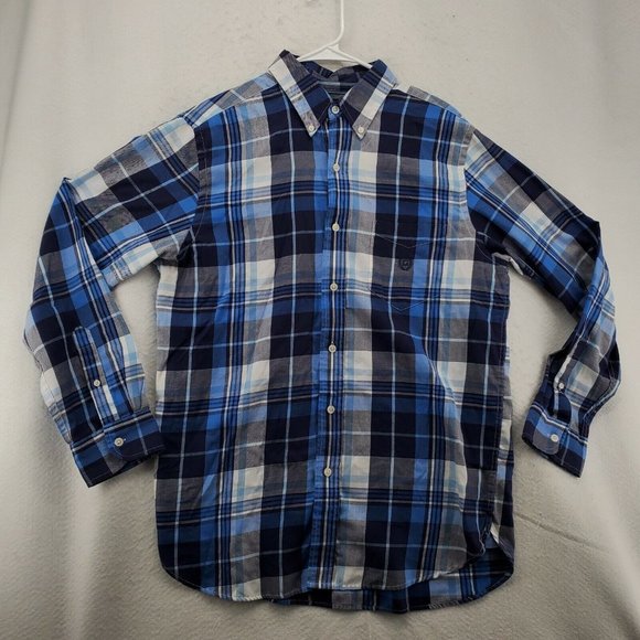 CHAPS Shirt Men's Long Sleeve Casual Button Up Collared Plaid Blue Medium - Picture 2 of 12